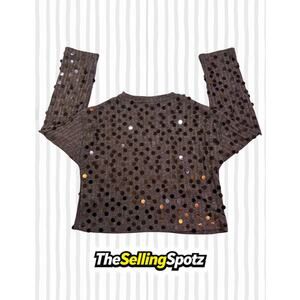 ZARA Brown Sequin Cropped Sweater Women’s Size S Long Sleeve Party Top